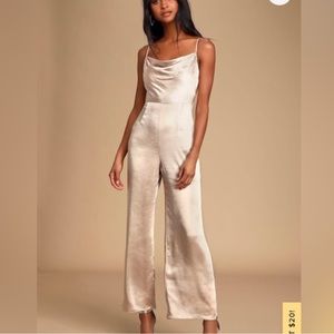 Lush silk jumpsuit size medium new satin beige romper summer champagne outfit